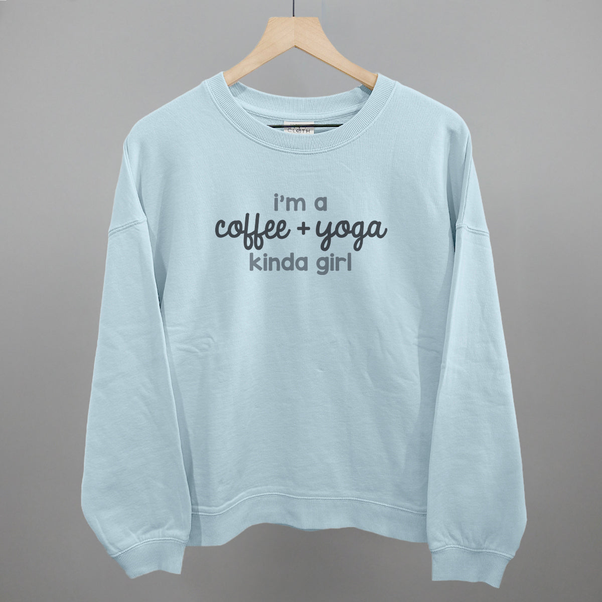 I'm A Coffee + Yoga Kinda Girl graphic oversized boxy crew in Nantucket Breeze