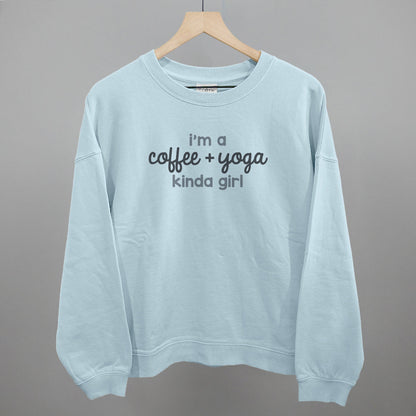 I'm A Coffee + Yoga Kinda Girl graphic oversized boxy crew in Nantucket Breeze