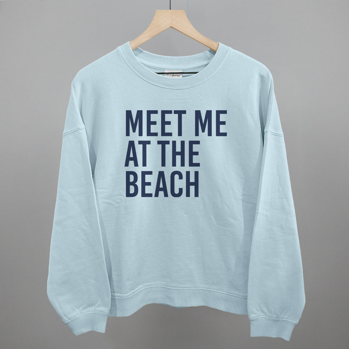 Meet Me At The Beach graphic oversized boxy crew in Nantucket Breeze