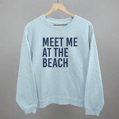 Meet Me At The Beach graphic oversized boxy crew in Nantucket Breeze