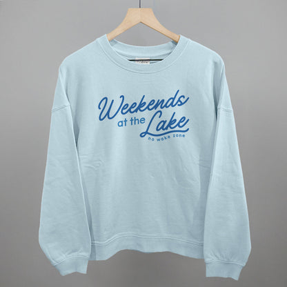 Weekends At The Lake Blue Funny Oversized Boxy Crewneck Sweatshirt in Nantucket Breeze – Ivy + Cloth