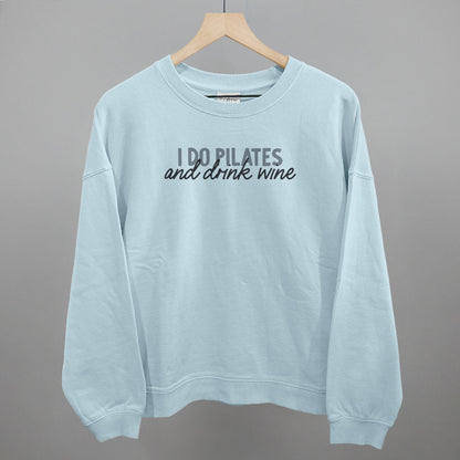I Do Pilates and Drink Wine graphic oversized boxy crew in Nantucket Breeze