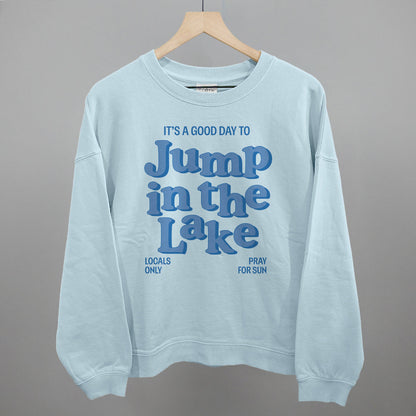 Good Day To Jump In The Lake Funny Oversized Boxy Crewneck Sweatshirt in Nantucket Breeze – Ivy + Cloth