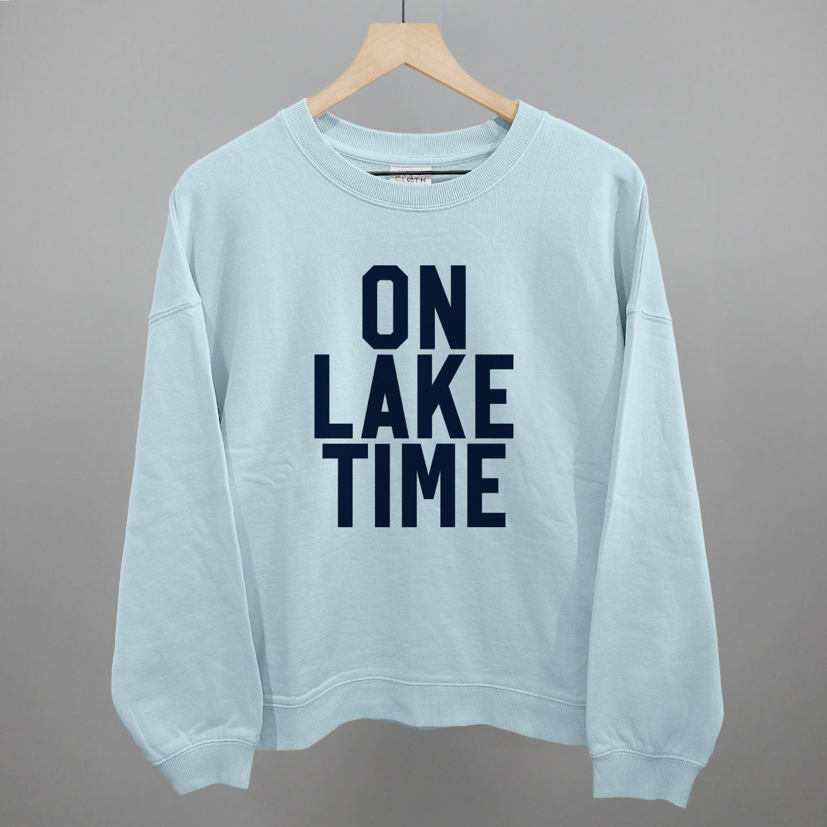 On Lake Time Block Letters Funny Oversized Boxy Crewneck Sweatshirt in Nantucket Breeze – Ivy + Cloth