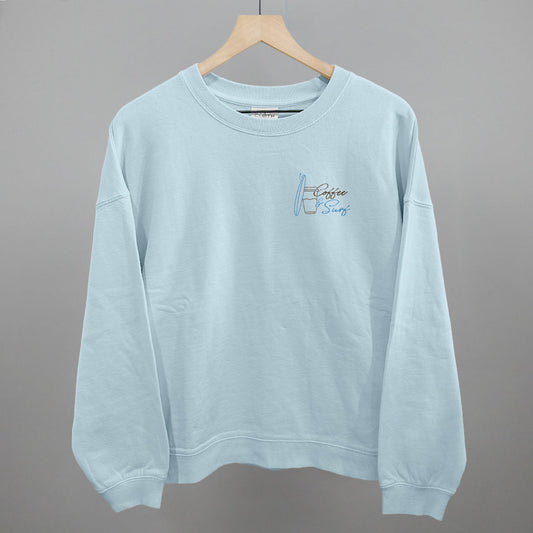 Coffee & Surf (Left Chest) Funny Oversized Boxy Crewneck Sweatshirt in Nantucket Breeze – Ivy + Cloth