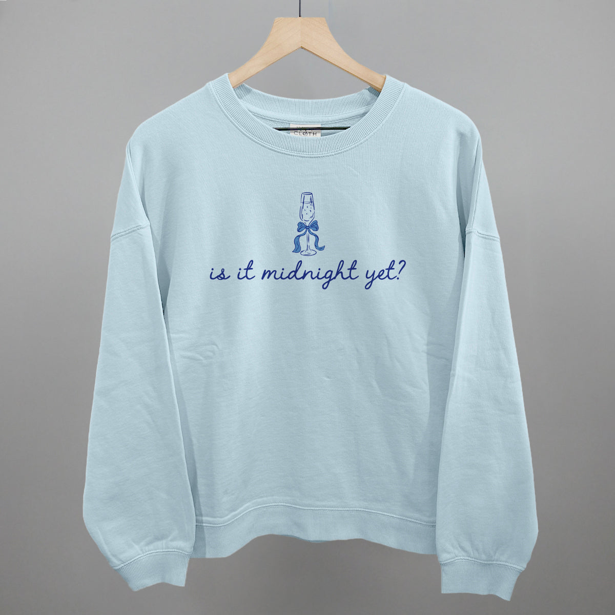 Is It Midnight Yet (Blue) Funny Oversized Boxy Crewneck Sweatshirt in Nantucket Breeze – Ivy + Cloth