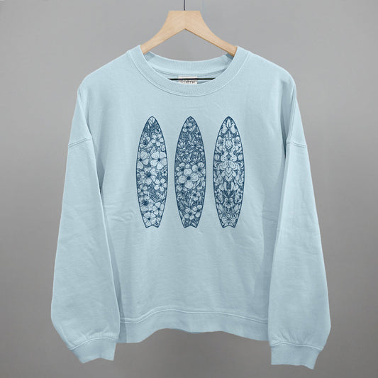 Blue Floral Surfboards Beach graphic oversized boxy crew in Nantucket Breeze