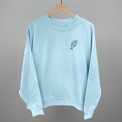 Lobster Coastal graphic French terry mockneck in Nantucket Breeze