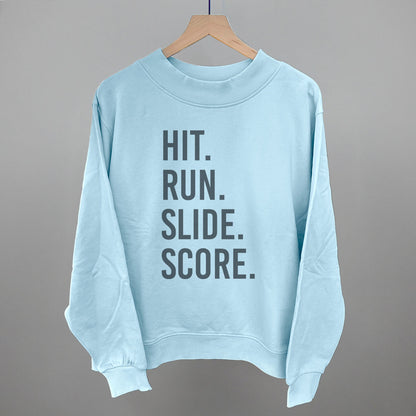 Hit Run Slide Score Baseball graphic French terry mockneck in Nantucket Breeze