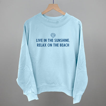 Live In The Sunshine, Relax On The Beach graphic French terry mockneck in Nantucket Breeze
