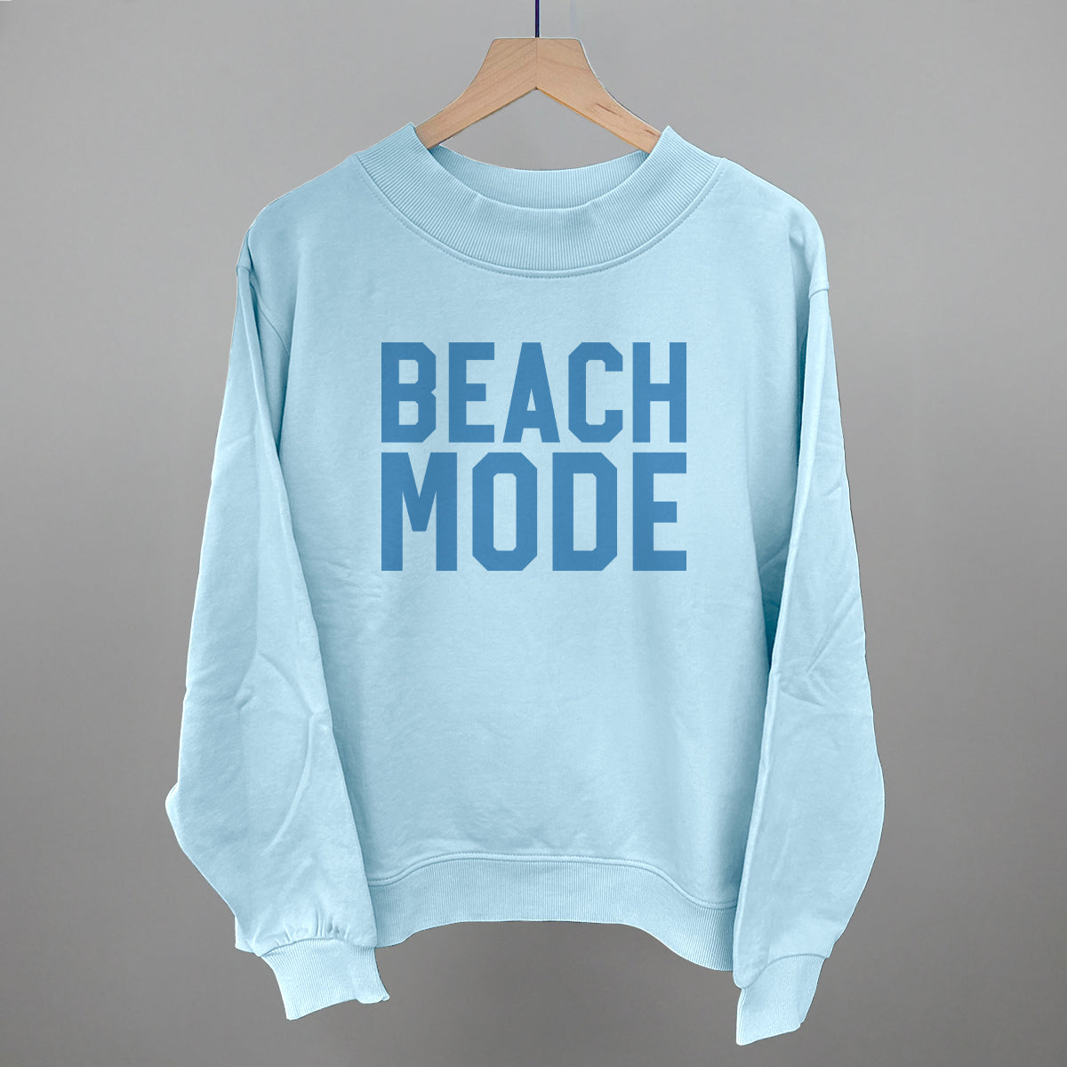 Beach Mode graphic French terry mockneck in Nantucket Breeze