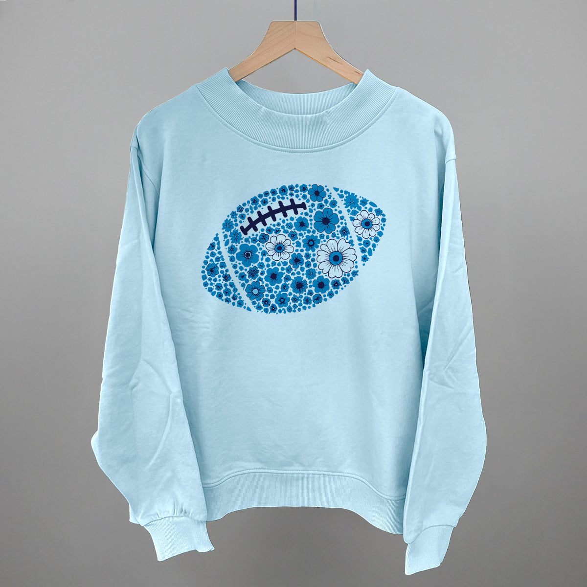 Floral Football Blue Funny Oversized French Terry Mockneck Sweatshirt in Nantucket Breeze – Ivy + Cloth