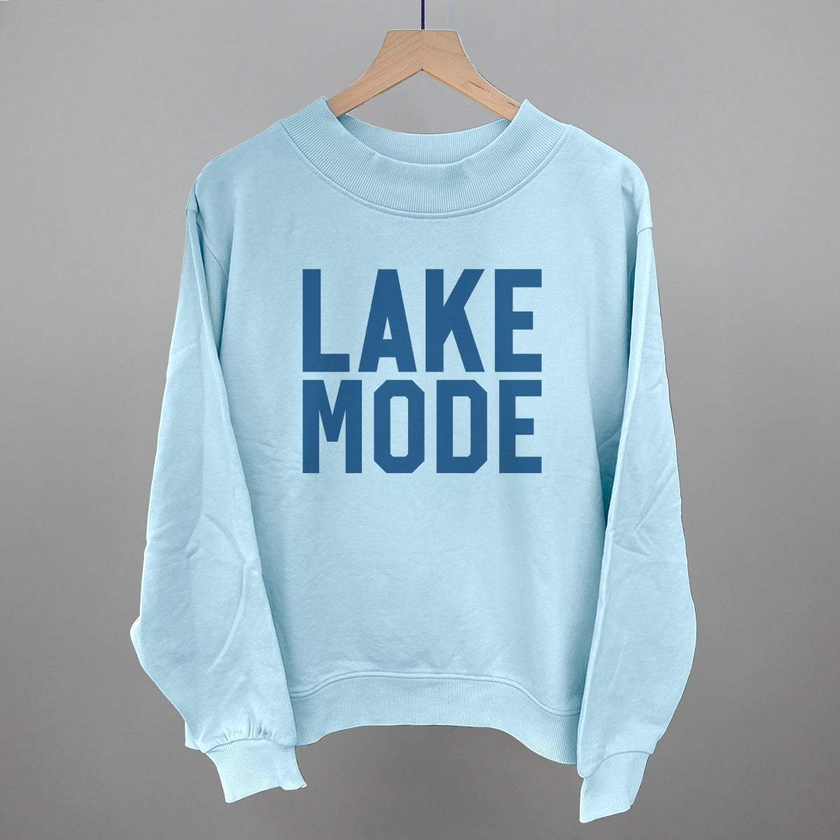 Lake Mode Lake Life graphic French terry mockneck in Nantucket Breeze