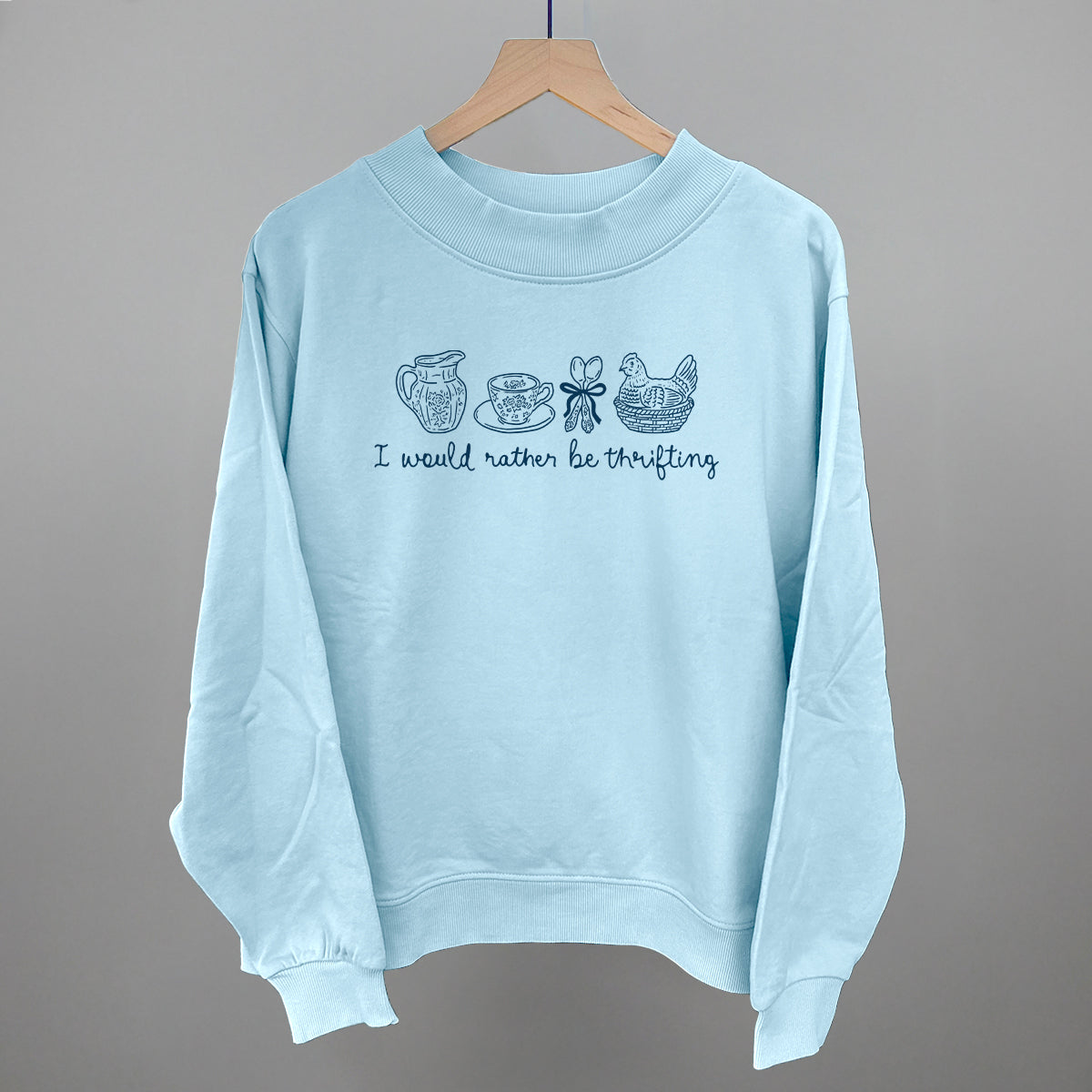 I Would Rather Be Thrifting graphic French terry mockneck in Nantucket Breeze