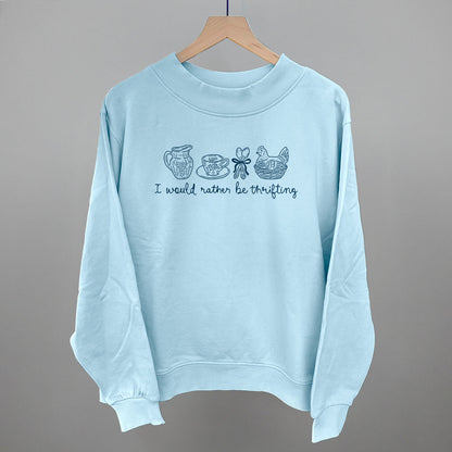 I Would Rather Be Thrifting graphic French terry mockneck in Nantucket Breeze