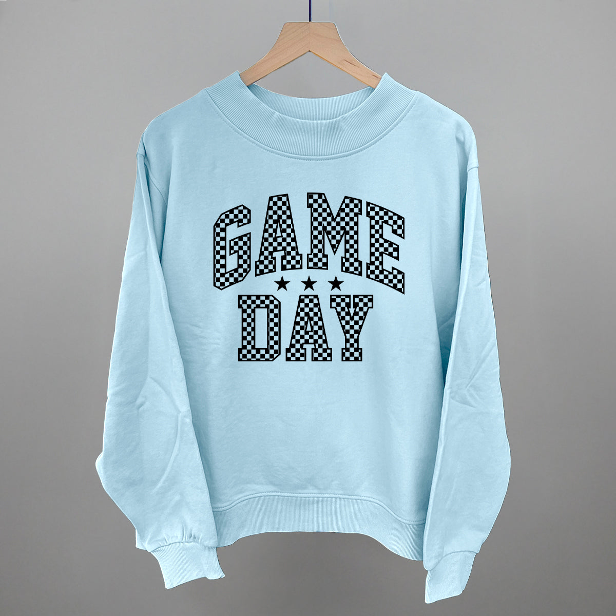 Game Day Checkered Arch Funny Oversized French Terry Mockneck Sweatshirt in Nantucket Breeze – Ivy + Cloth