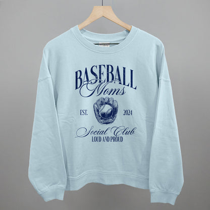 Baseball Moms Social Club graphic oversized boxy crew in Nantucket Breeze