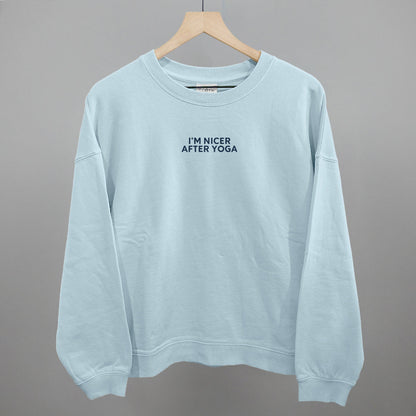 I'm Nicer After Yoga Funny Oversized Boxy Crewneck Sweatshirt in Nantucket Breeze – Ivy + Cloth