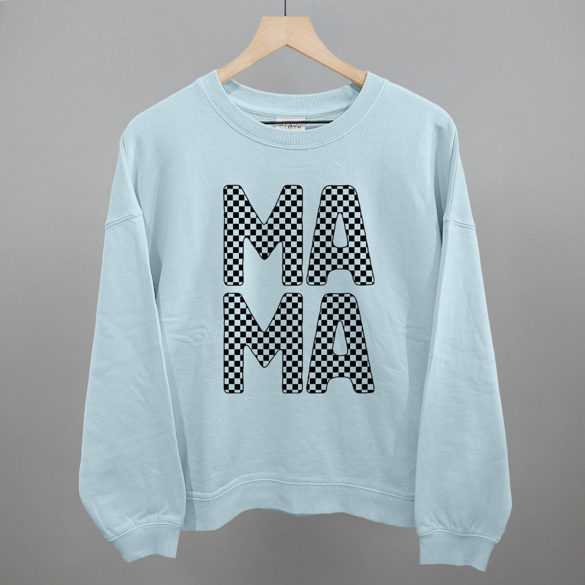 Mama Stacked Checkered Funny Oversized Boxy Crewneck Sweatshirt in Nantucket Breeze – Ivy + Cloth