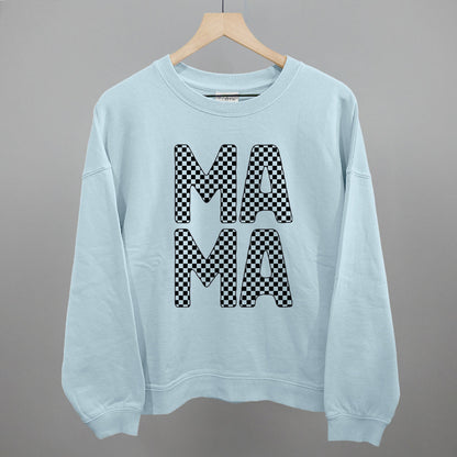 Mama Stacked Checkered Funny Oversized Boxy Crewneck Sweatshirt in Nantucket Breeze – Ivy + Cloth