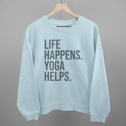Life Happens Yoga Helps Funny Oversized Boxy Crewneck Sweatshirt in Nantucket Breeze – Ivy + Cloth