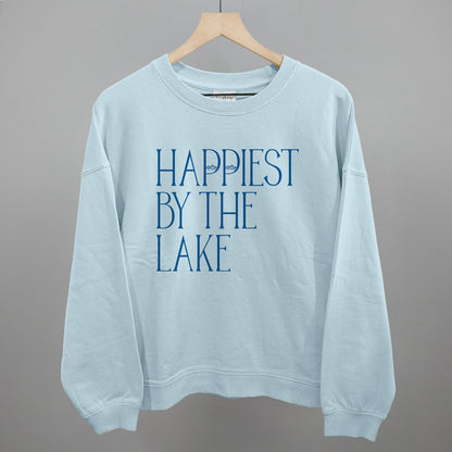 Happiest By The Lake graphic oversized boxy crew in Nantucket Breeze