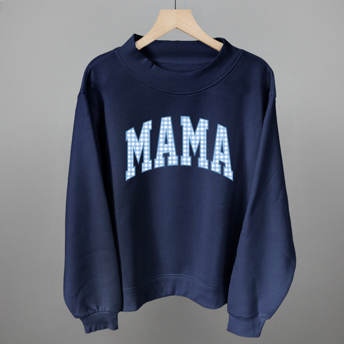 Mama Blue Gingham graphic top in Navy