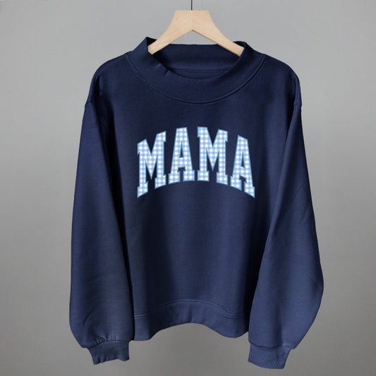 Mama Blue Gingham graphic top in Navy