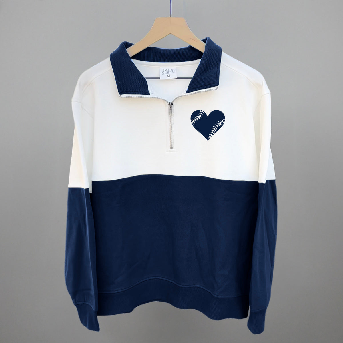Baseball Heart (Left Chest) Funny Colorblock Quarter Zip Pullover – Ivy + Cloth