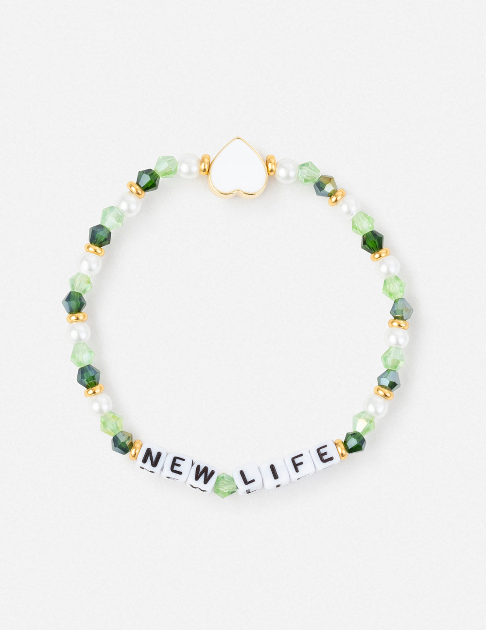 Elevated Faith Christian Jewelry Bracelet with letter beads spelling NEW LIFE and green accents
