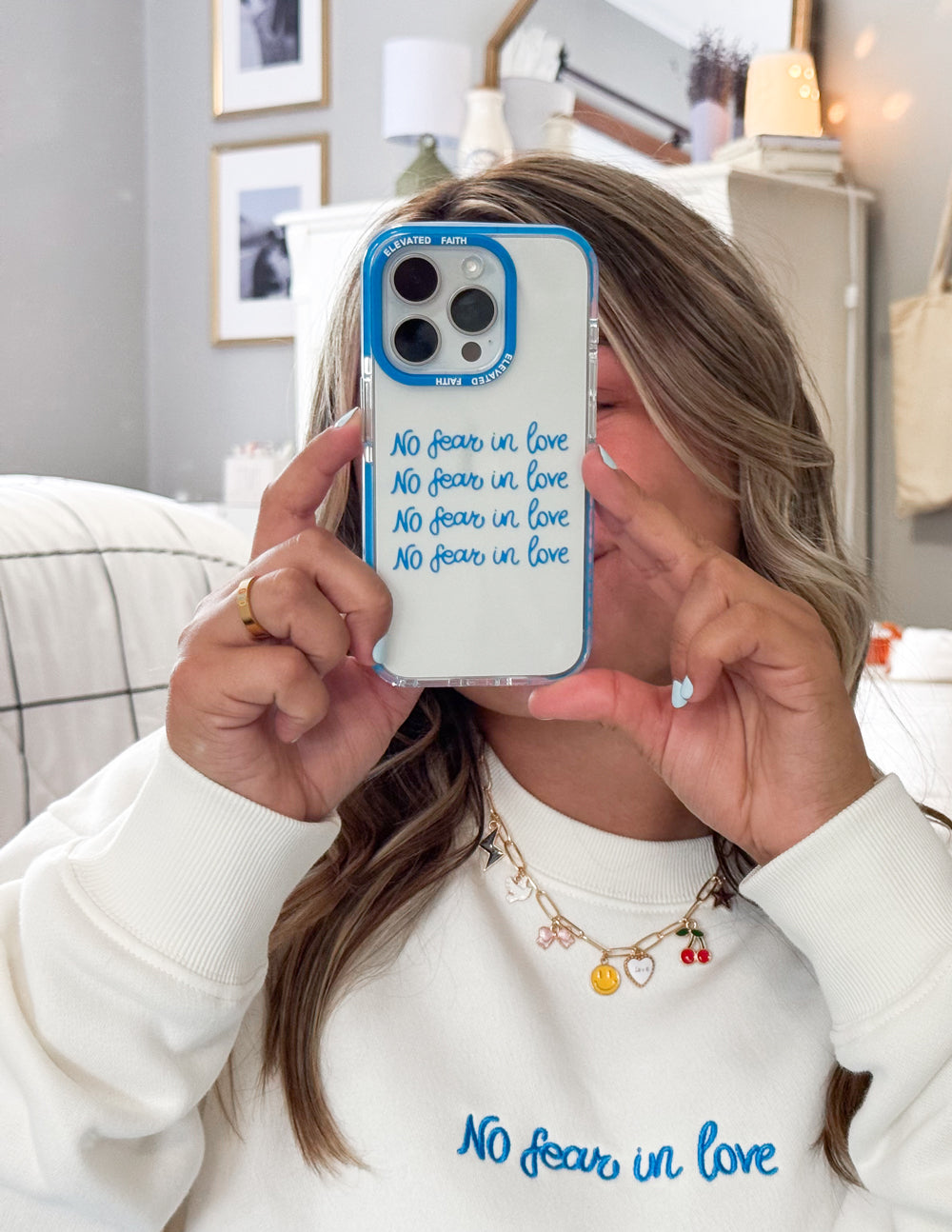 Elevated Faith Christian iPhone Case featuring the phrase No Fear in Love for a stylish look