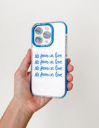 Elevated Faith Christian iPhone Case with the phrase 'No fear in love' in blue handwritten style