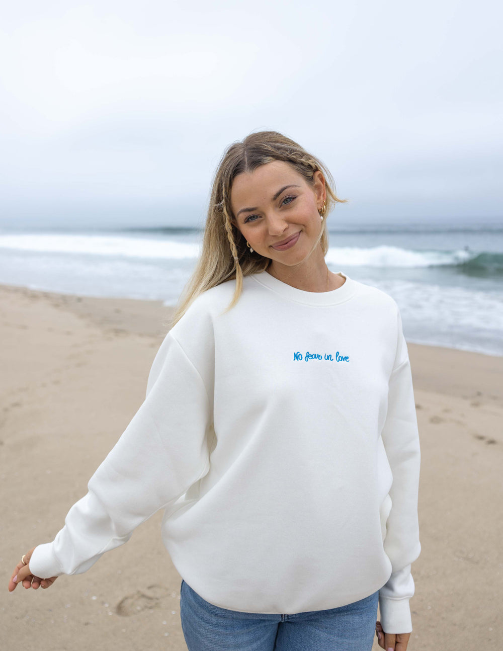 Elevated Faith Christian Crewneck Sweatshirt in white with No Stress at Home design for casual style