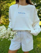 Elevated Faith Christian Crewneck Sweatshirt in white featuring 'NO fear in love' embroidered design