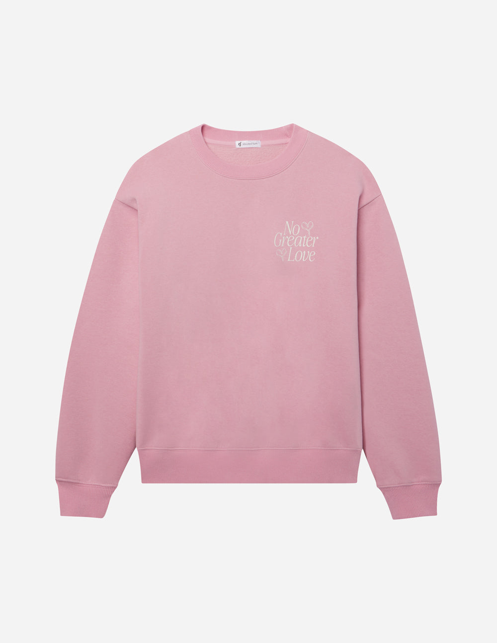 Elevated Faith Christian Crewneck Sweatshirt in Pink with 'No Greater Love' Design