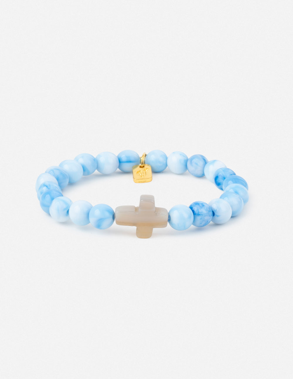 Elevated Faith Christian Jewelry Bracelet with Blue and White Stone Beads and Cross Charms