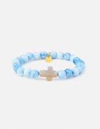 Elevated Faith Christian Jewelry Bracelet with Blue and White Stone Beads and Cross Charms