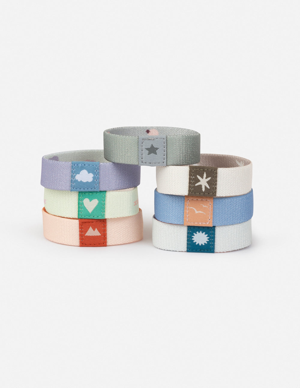 Set of colorfully designed Kids Wristbands by Elevated Faith, featuring Christian Jewelry Bracelet designs.