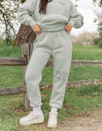 Elevated Faith Perfect Love Sweatpants in Soft Green, a trendy option in Christian Apparel