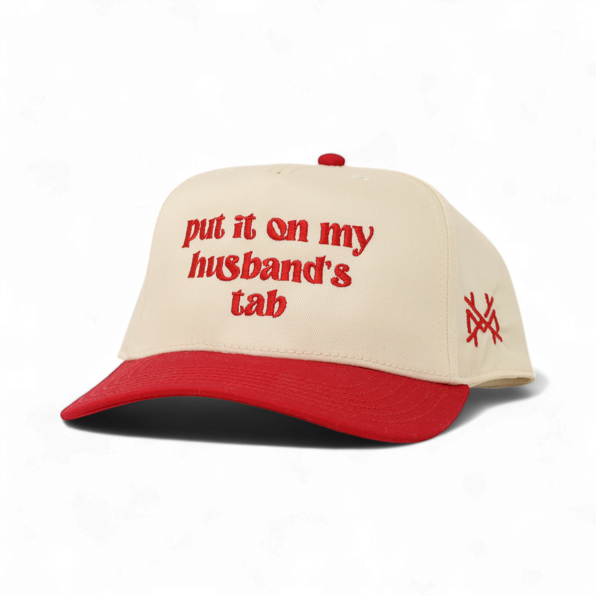 Put It On My Husband Tab Funny Embroidered Snapback Hat in Retro Red/Natural – Ivy + Cloth