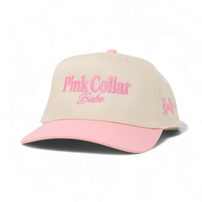 Pink Collar Babe Funny Embroidered Snapback Hat in Retro Pink/Natural – Ivy + Cloth