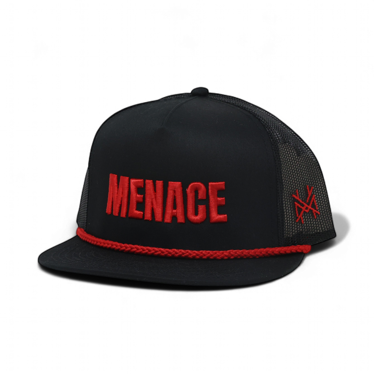 Menace Funny Embroidered Hat in Flat Bill Black with Red Rope – Ivy + Cloth