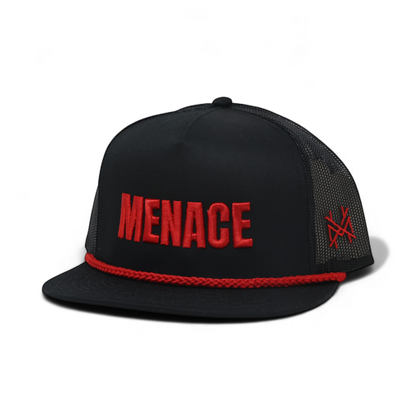 Menace Funny Embroidered Hat in Flat Bill Black with Red Rope – Ivy + Cloth