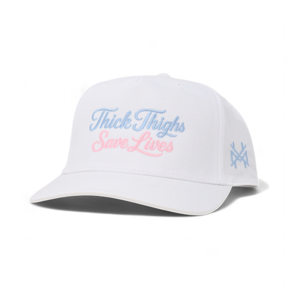 Thick Thighs Save Lives Funny Embroidered Snapback Hat in Retro White – Ivy + Cloth
