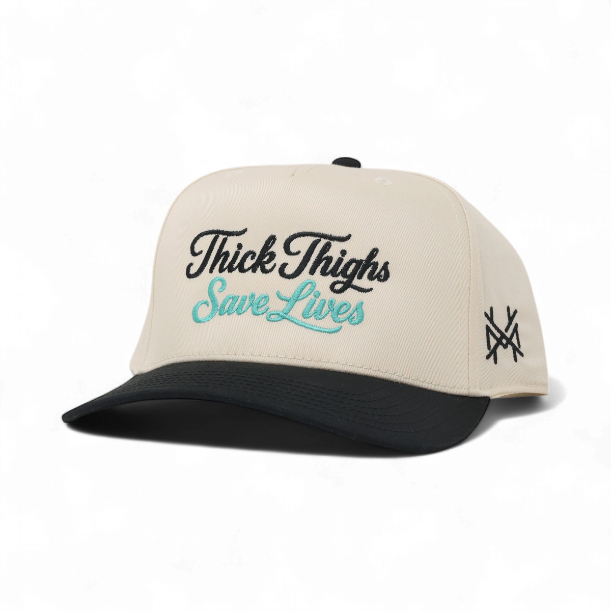 Thick Thighs Save Lives Funny Embroidered Snapback Hat in Retro Black/Natural – Ivy + Cloth