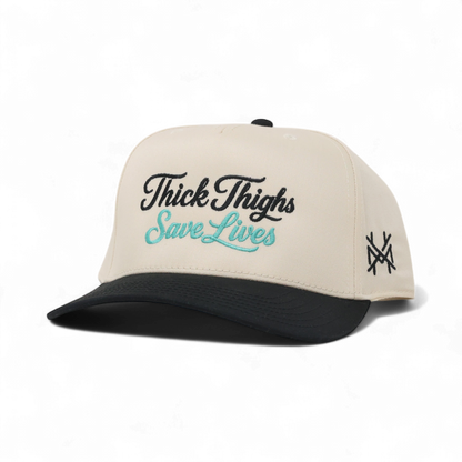 Thick Thighs Save Lives Funny Embroidered Snapback Hat in Retro Black/Natural – Ivy + Cloth