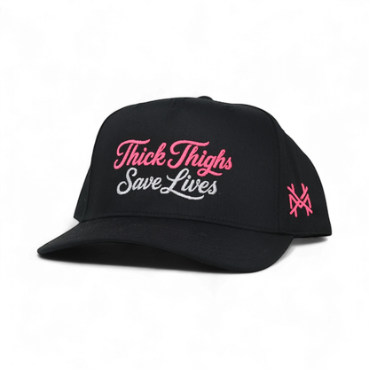 Thick Thighs Save Lives Funny Embroidered Snapback Hat in Retro Black – Ivy + Cloth