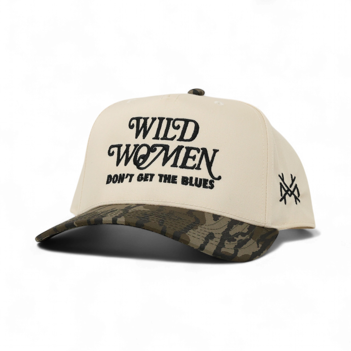 Wild Women Funny Embroidered Trucker Hat in Retro Mossy Oak Bottomland/Natural – Ivy + Cloth
