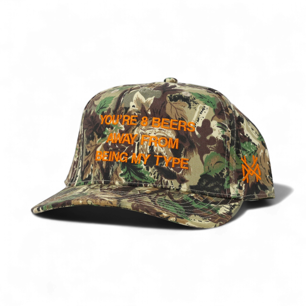 8 Beers Funny Embroidered Trucker Hat in Retro Leaf Camo – Ivy + Cloth