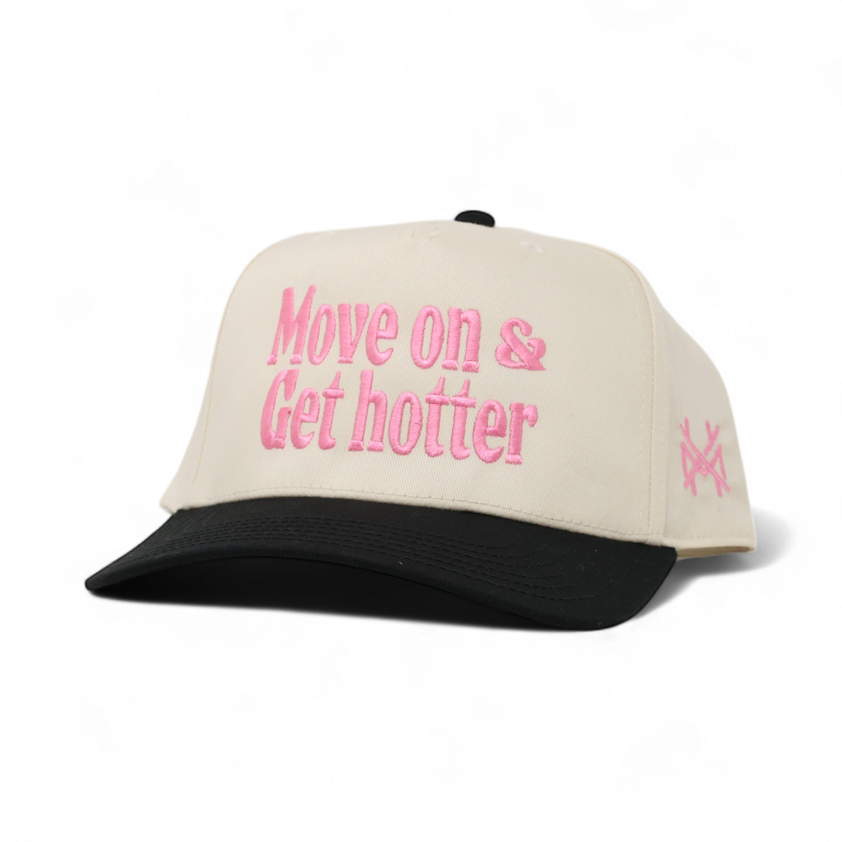 Move On Get Hotter Funny Embroidered Trucker Hat in Retro Black/Natural – Ivy + Cloth